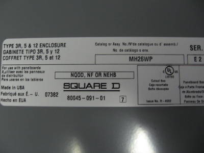 Square d panel 125 amp 480V NF418L1C main lug nema 3R