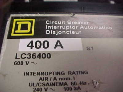 Square d 400 amp 3 pole breaker LC36400 c-10A 