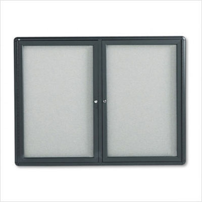Enclosed bulletin fabric covered cork board gray