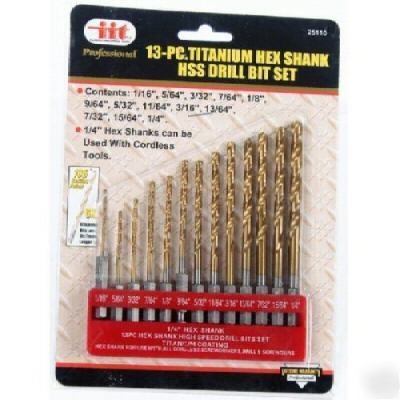 New 13 pc titanium hex shank hss drill bit set by iit 