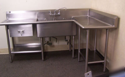 Stainless steel 2 compartment corner prep sink 